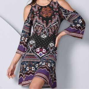 VENUS Black and Purple Cold Shoulder Sundress
